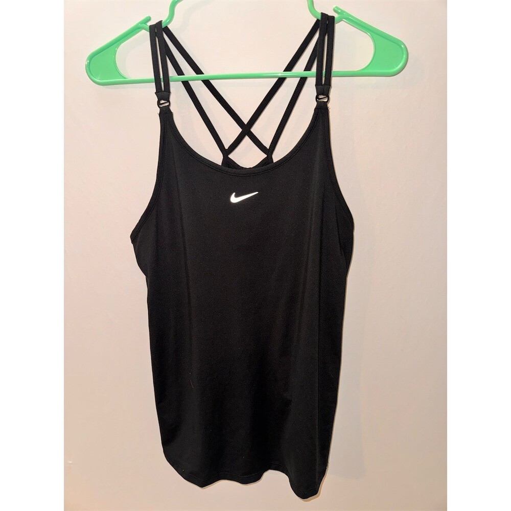 Nike Dri-FIT Tank Top Womens M Black Strappy Crossback Slim Fit Reflective